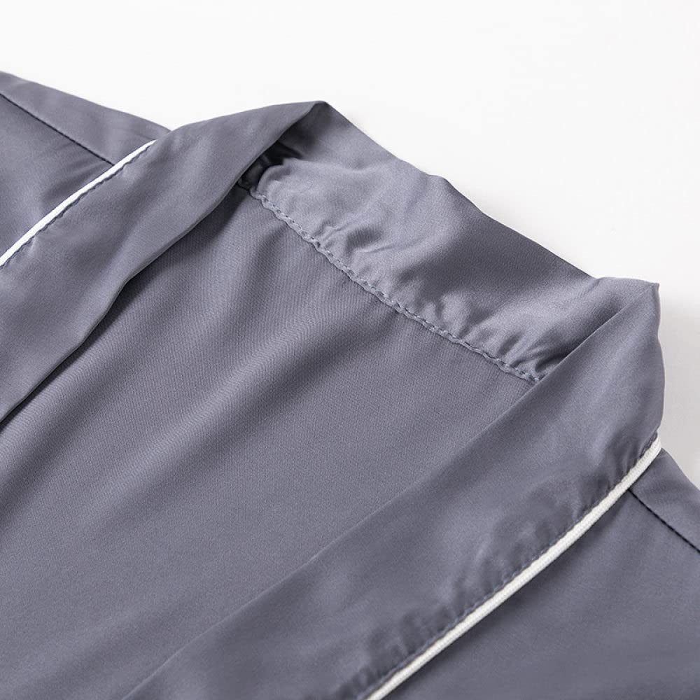 OZEO Pigiama Donna,Accappatoio Kimono Sexy in Raso Grigio Pizzo Vintage Manica Lunga Cava Vestaglia Leggera Scollo A V Abito con Lacci Elegante Vestaglia Sposa Bademantel Damen,M