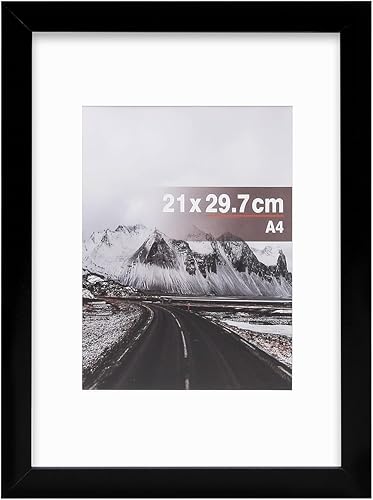 Muzilife Portarretratos A4 con cubierta de cristal real, marco de fotos negro de 6 x 8 pulgadas con paspartú u 8.3 x 11.7 pulgadas sin paspartú,