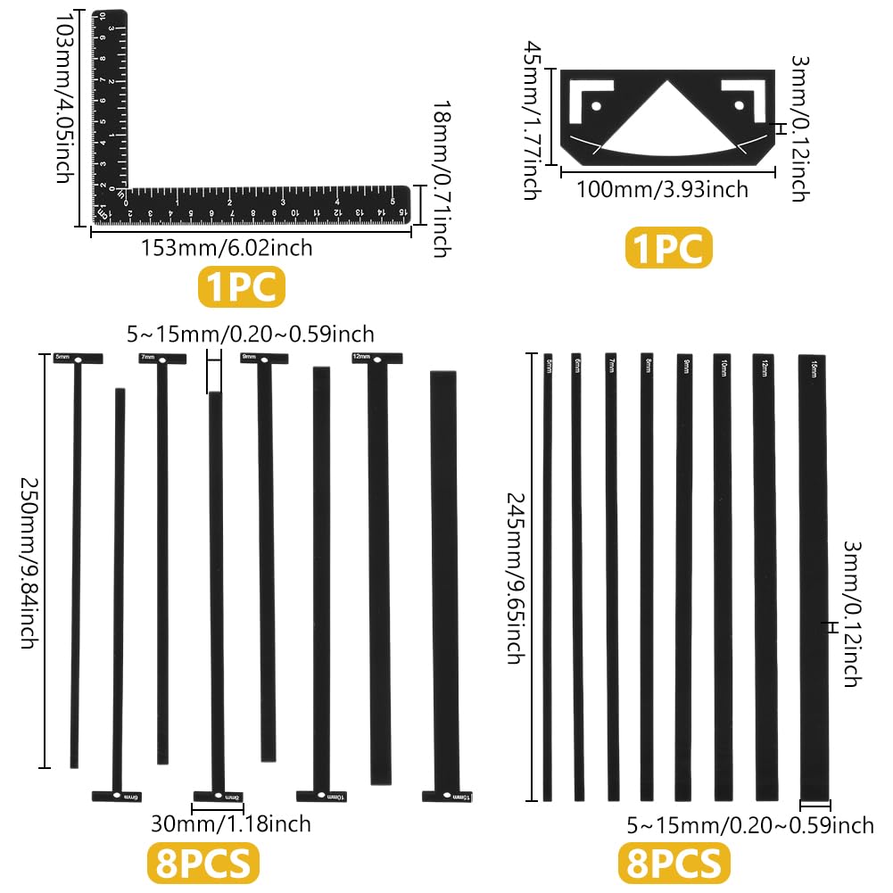 UNICRAFTALE 1 Set 18Pcs Book Binding Package Flexible Acrylic Bookbinding Templates Black Bookbinding Easy Scrapbooking Tool T-Shaped Rulers for Scrapbooking Bookbinding Handmade Tools Supplies