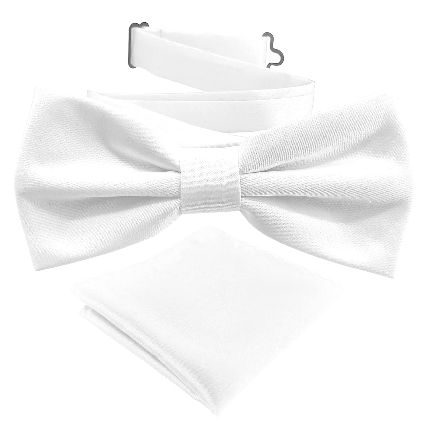 Murong Jun Men's Bow Tie Set Pre-Tied Style Solid Pure Color Classic Formal Plain Bow tie and Pocket Square Set