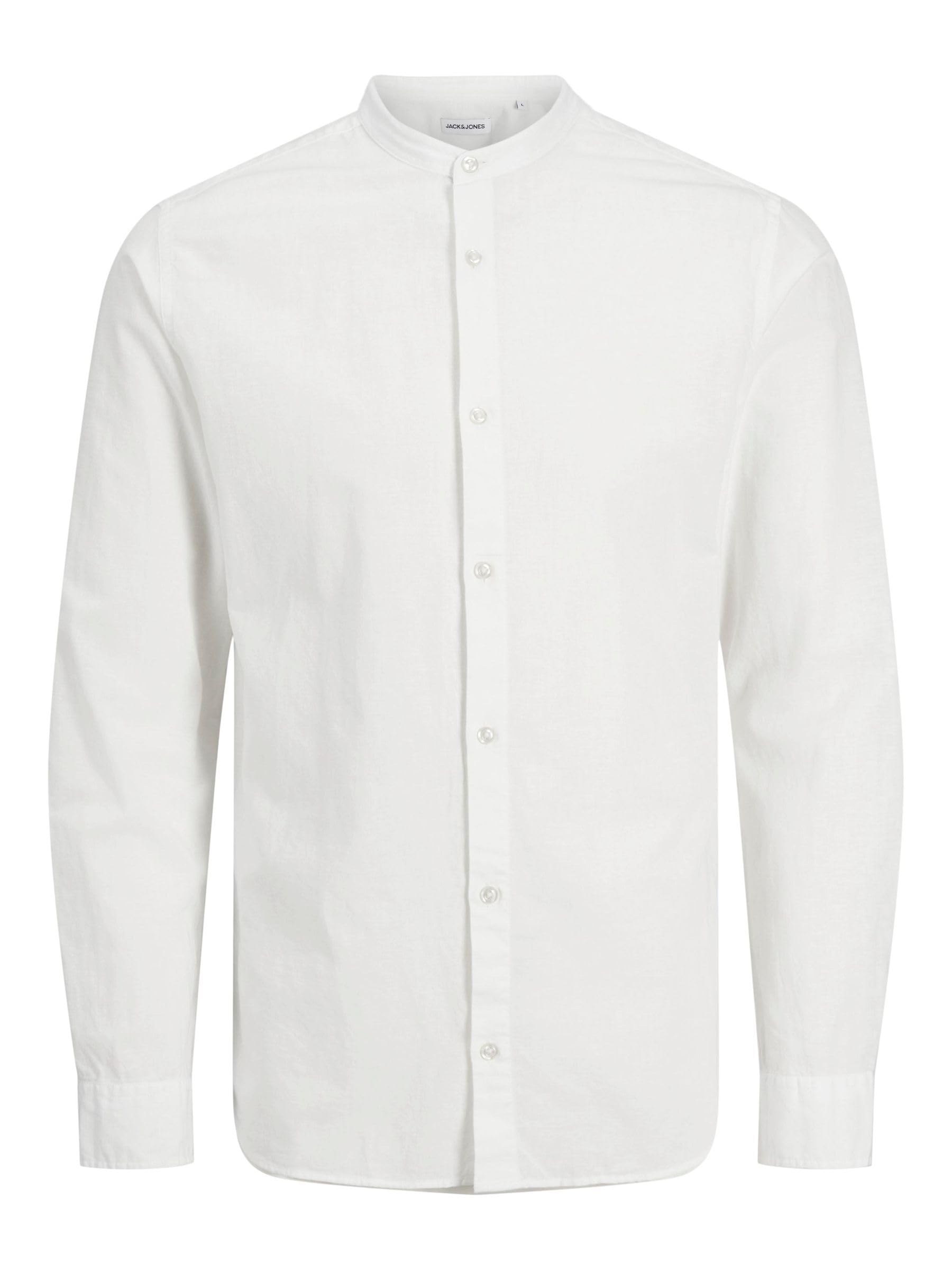 JACK&JONES PLUS Men's Jjebreeze Band Shirt LS Sn Pls Long Sleeve Shirt, White, 3XL