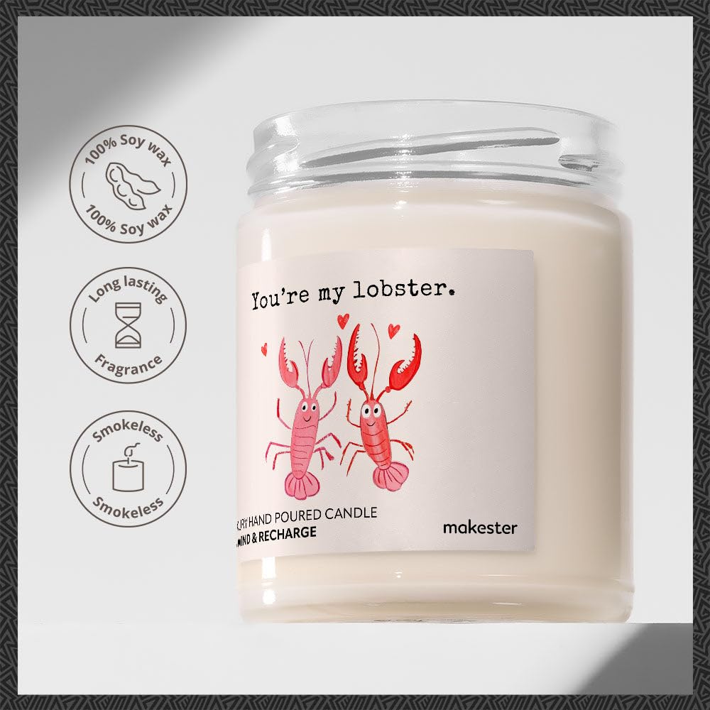 Lobster Gifts - Luxury Soy Wax Candle - Vanilla, Jasmine, Sugared Almond - Makester, White, 220g - Image 2