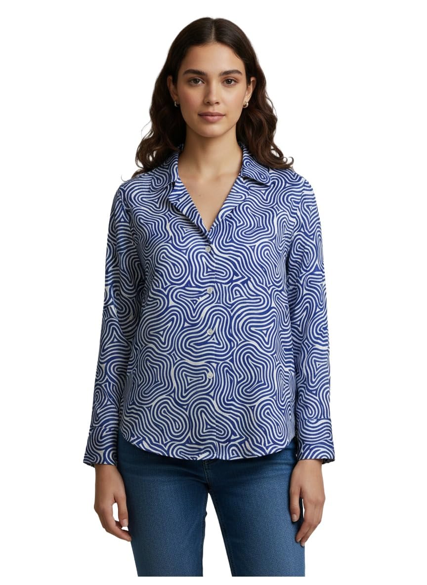 ANNI Designer Bedrucktes Damenhemd aus Baumwollmischgewebe, langärmelig, normale Passform, Hemdkragen, legere Bürokleidung, elegante Western-Kleidung für den Alltag, Hochzeit, Party