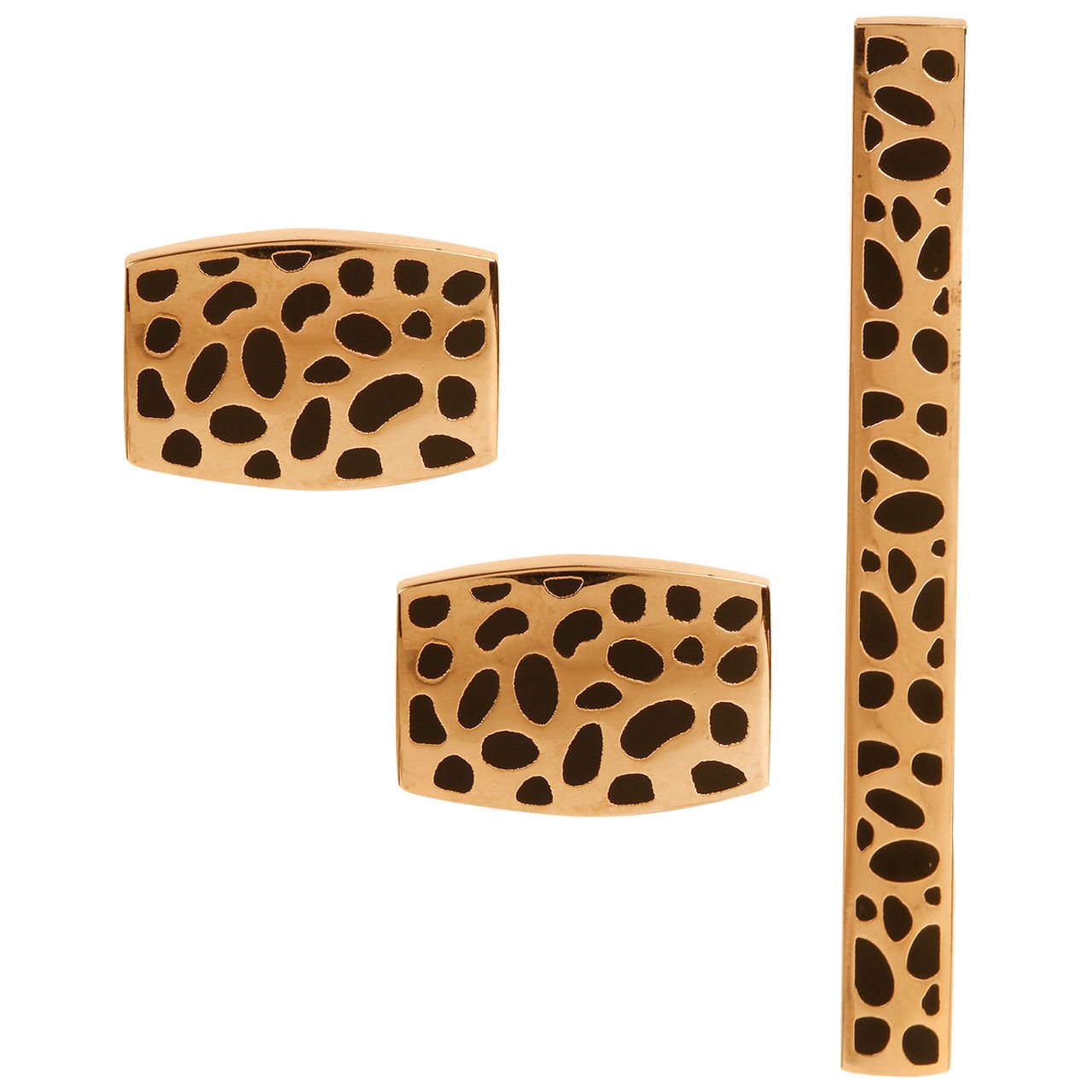 tripin Cufflinks For Men And Tie Pin Set Golden Gold Colour Links With Leopard Print For Office Corporate Party French Cuff Shirts Shirt Suit Blazer In A Gift Box Tsgoldset1067-picture-13