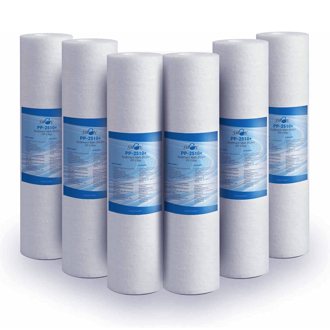Swan - Lot de 6 filtres à sédiments 25 microns - Ultra filtration - Élimine le sable, la boue, les particules de rouille et les impuretés en suspension jusqu'à 25 microns
