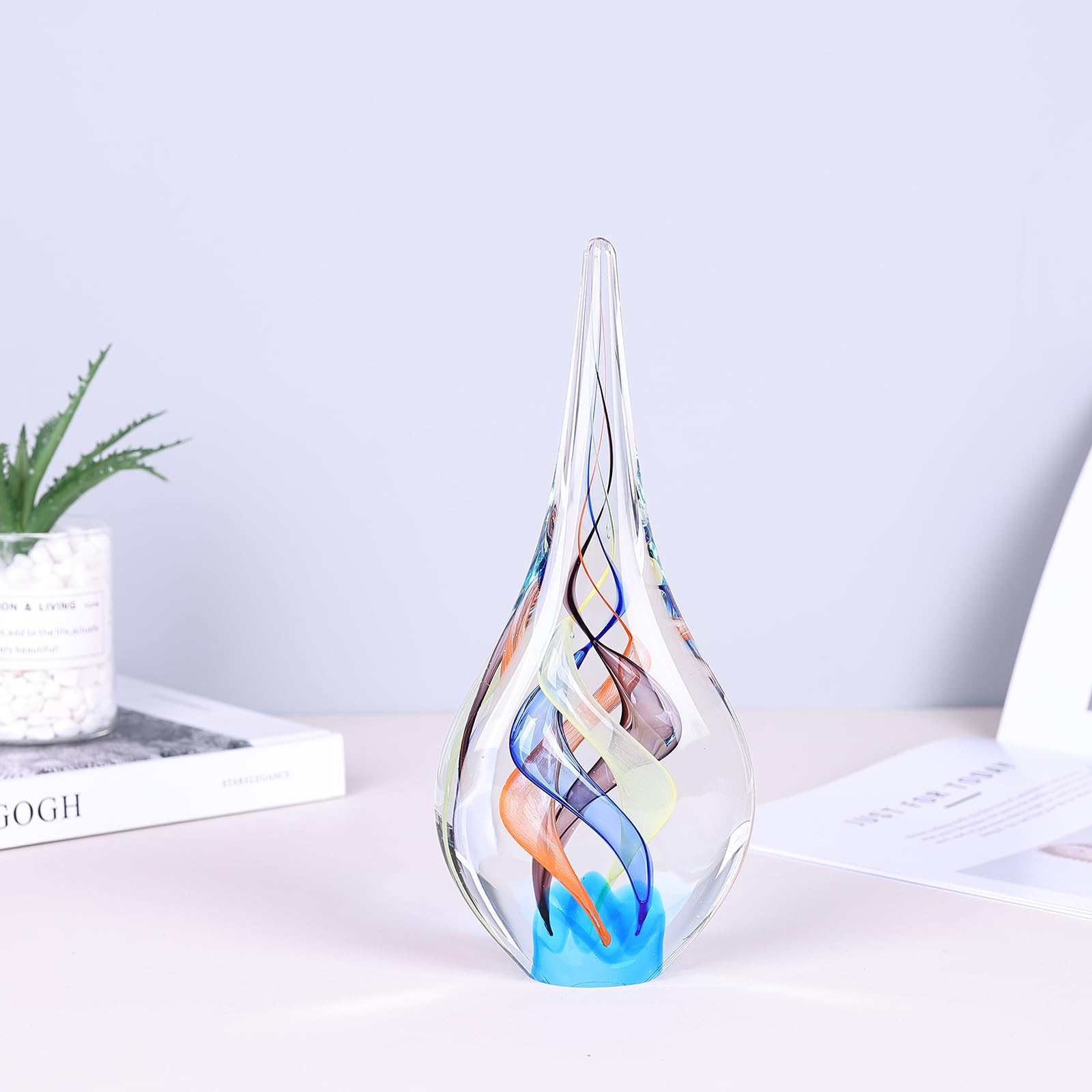 Mundgeblasene Glasskulptur, einzigartige Dekoration im mediterranen Stil, Glasfigur mit kristallähnlichem Finish, dekorative Briefbeschwerer für Bürotisch, Wohnzimmer, Schlafzimmer, Schränke (Rot