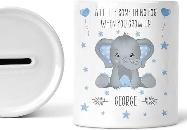 Baby Boy Gift Personalised Piggy Bank For Babies Elephant Decor Newborn Babies Boys Gifts Money Box Custom Name Savings Jar Decor Coin Box Money Bank Nursery Accessories Ceramic Keepsake