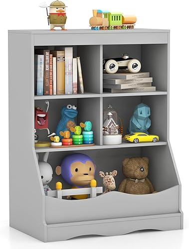 HONEY JOY Organizador de almacenamiento de juguetes para niños con estantería, armario de almacenamiento de organización de 4 compartimentos con