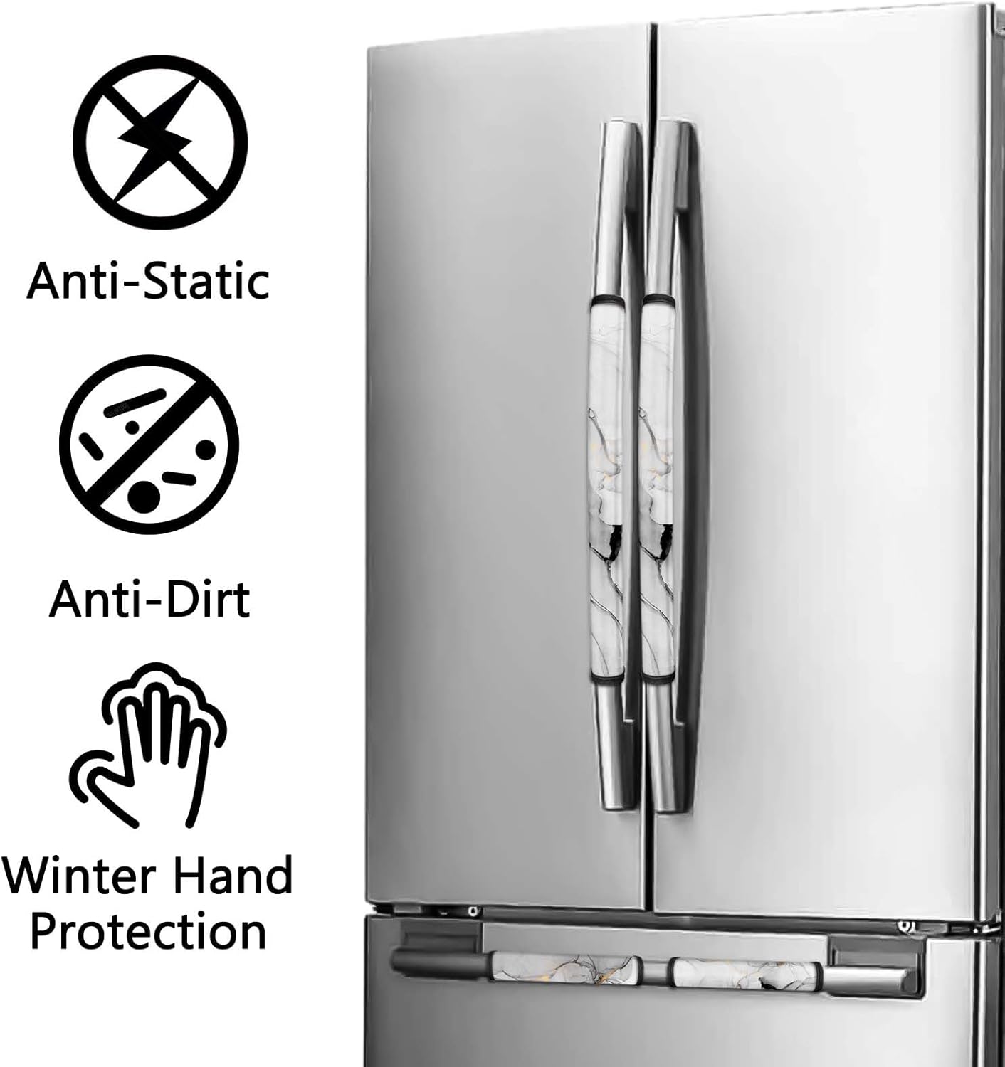 MCALK 4 Pc Marble Pattern Kitchen Handle Covers Set, Grey Refrigerator & Microwave Handle Covers, Suitable for Ovens and Dishwashers, Washable, Durable, Anti-Slip, Marble Art Decor