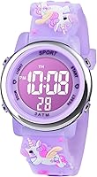 Vicloon Unicorn Kids Digital Watch for Girls 6-12: 7 Color Lights, Alarm, Stopwatch, Splash-Proof LED Wristwatch