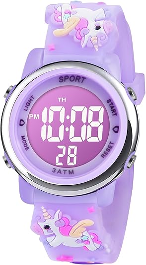Vicloon Kids Watch, Toddler Digital Watch, Digital Watch LED Electrical Watches 7 Color Lights Watch Sport Outdoor with Alarm Stopwatch Unicorn Toys Gift for 6-12 Year Girls Children Wristwatch