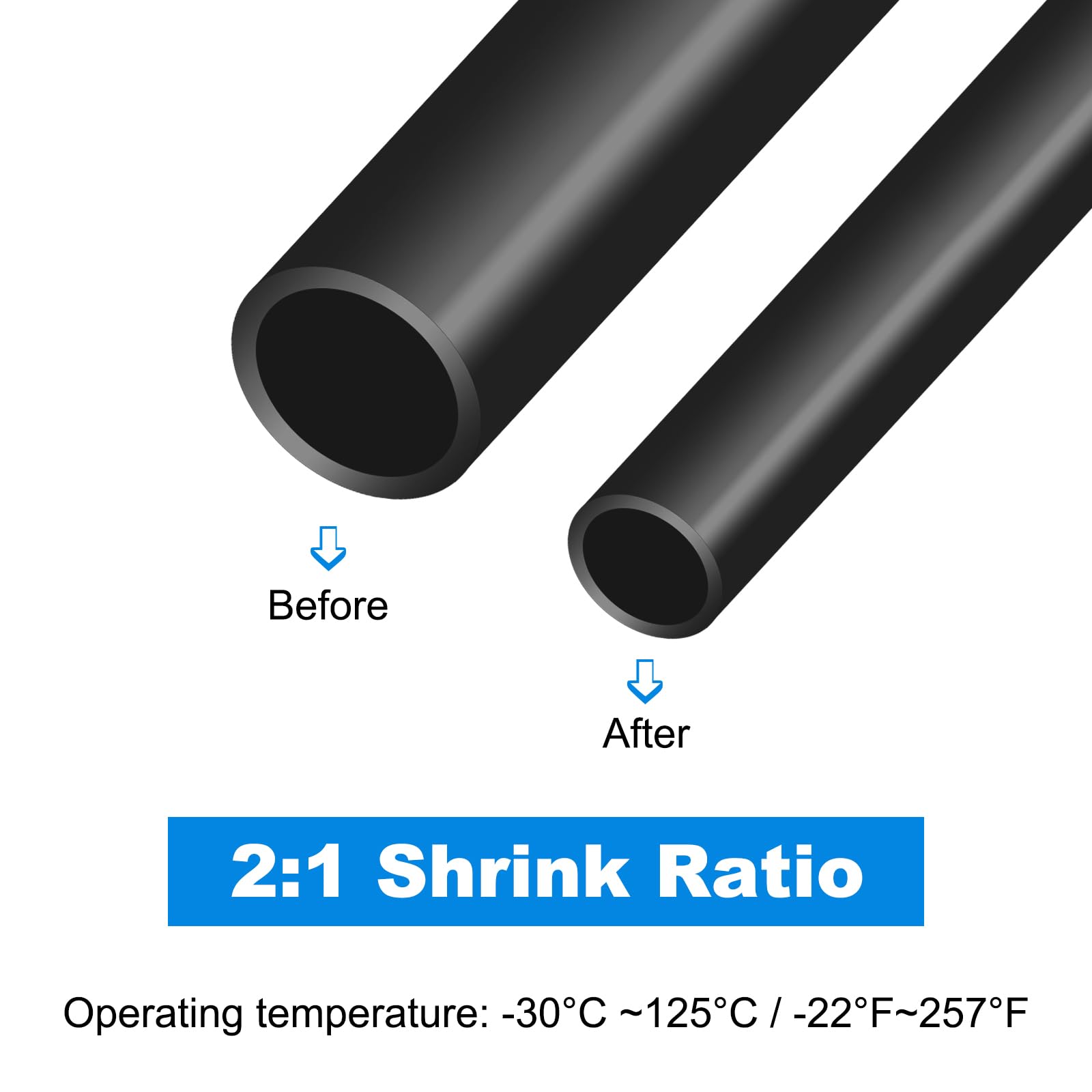 Guaina termorestringente, diametro interno 1/24", lunghezza 75,9 m, rapporto 2:1, poliolefina, guaina termorestringente per isolamento dei cavi elettrici, gestione dei cavi, nero
