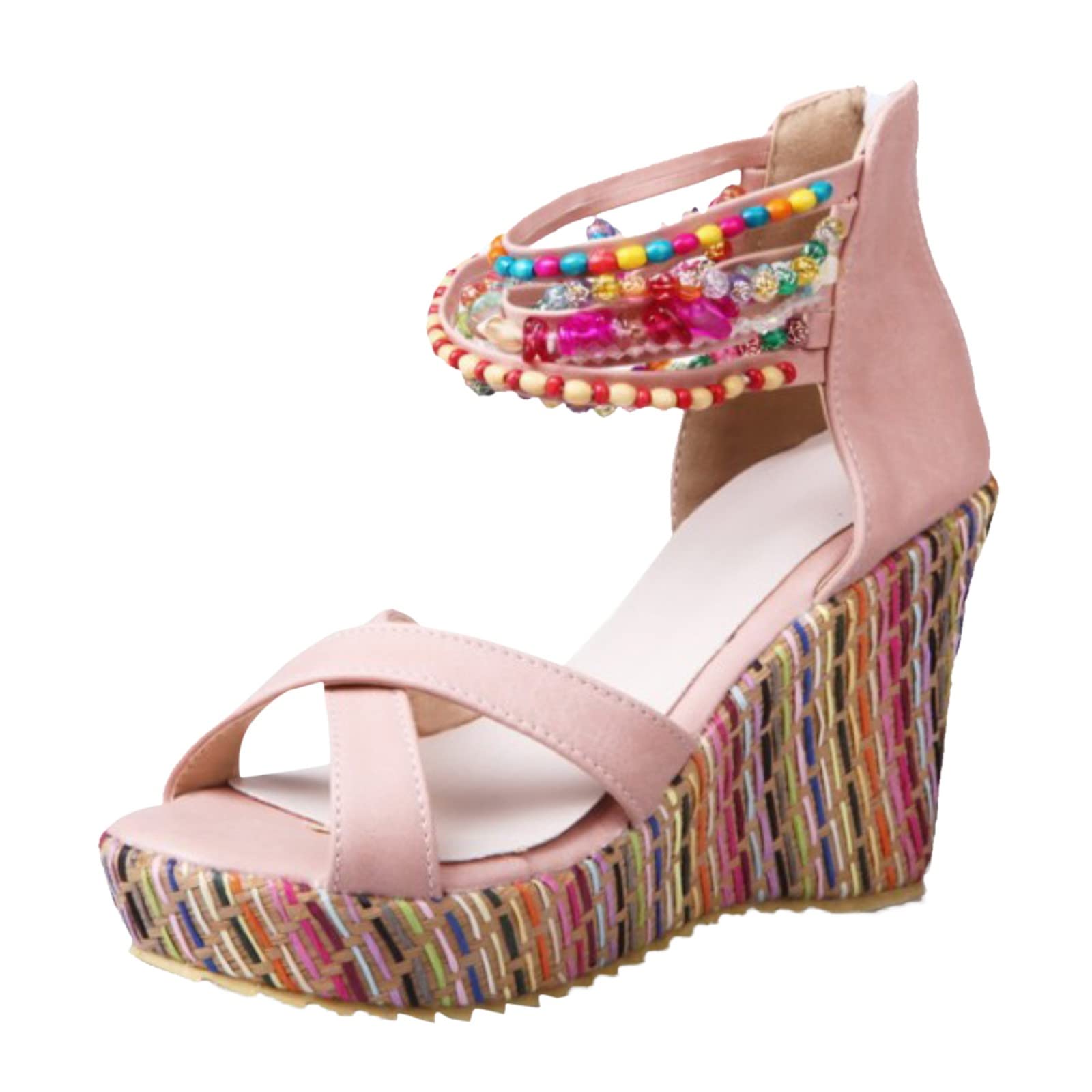Sandalias De Verano Para Mujer, Nuevo Modelo, Zapatos Cuña Con Cuentas Estilo Bohemio Mujer Corcho Zapatillas Fascitis Plantar Vestir Comodas Calzado Ortopedico Sandalia Comodos Cuñas
