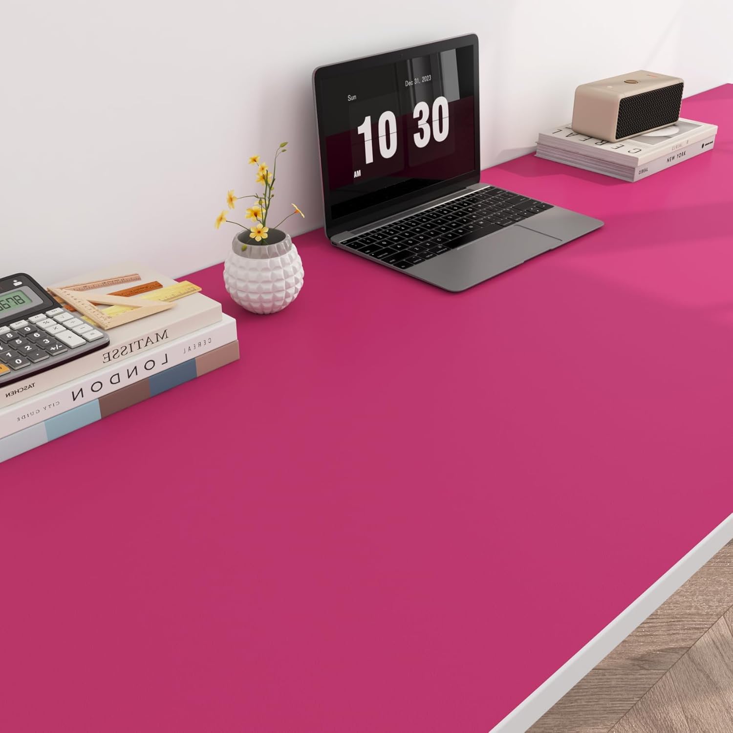 ReWallpaper Fuschia Pink Wallpaper Stick and Peel for Bedroom Girls Kids Room Bathroom Adhesive Dark Pink Contact Paper for Desk Dresser Cabinets Kitchen Appliances Magenta Vinyl Wrap 17.7inx6.5ft