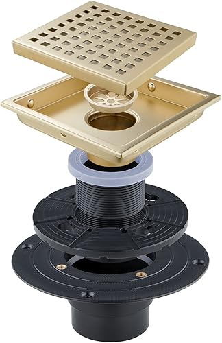 Colador de drenaje de suelo de ducha cuadrado de 6 pulgadas con brida, rejilla extraíble, atrapa pelo, acero inoxidable SUS304 de alta calidad, base