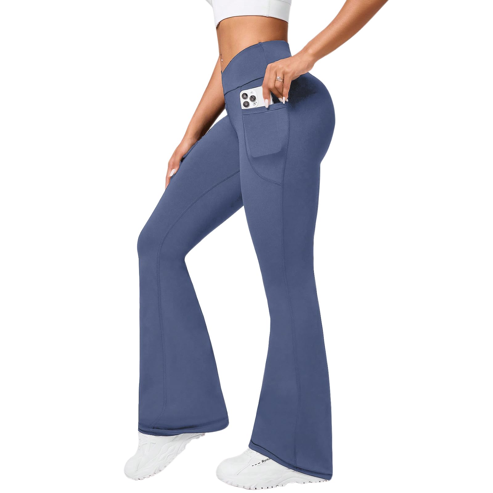 Pantalon Mujer Campana Elastico Pantalones Acampanados con Bolsillos Cintura Alta Flared Leggins Yoga Pants Mallas Deportivos Push Up Opacos Bootcut Pantalon de Jazz Fitness Casual
