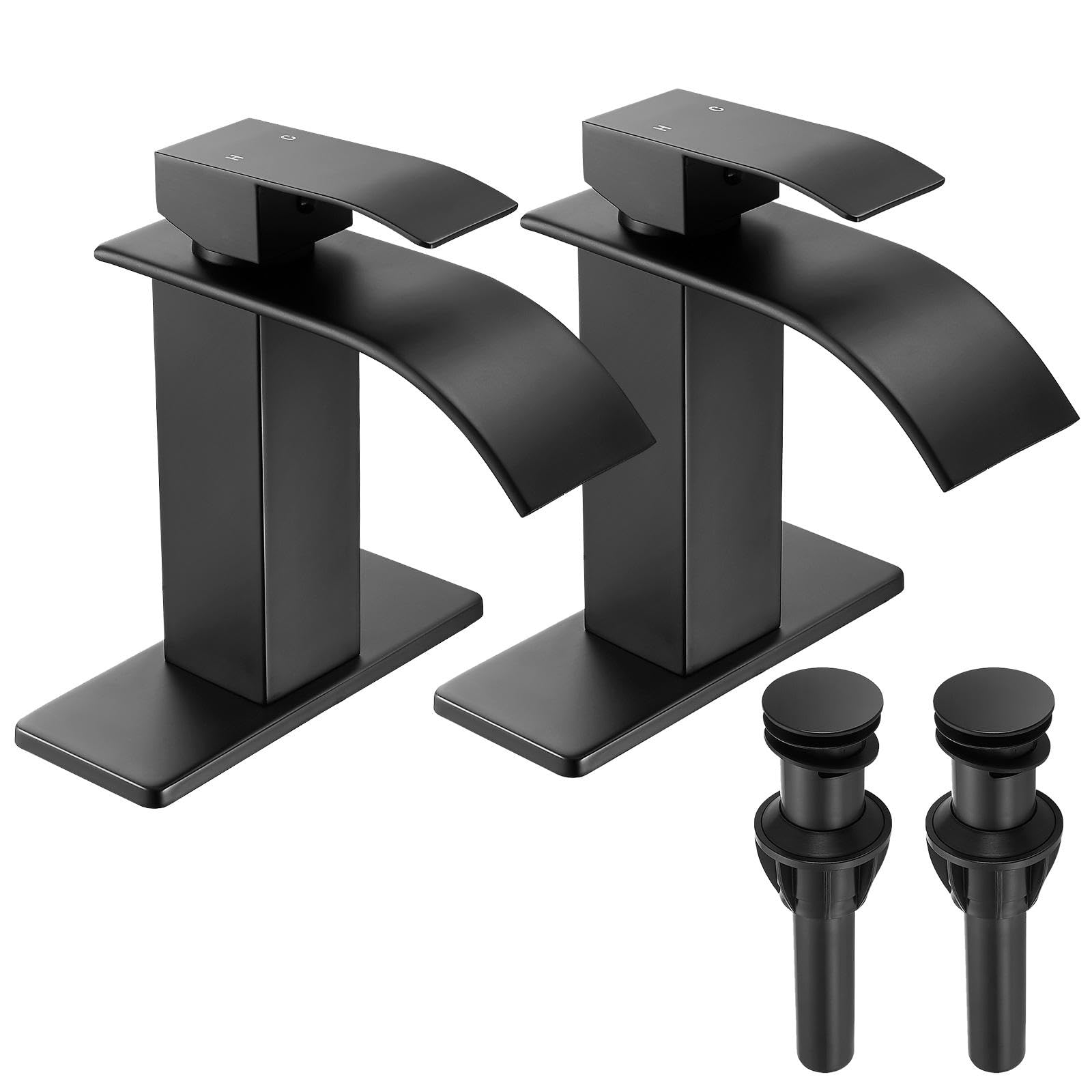 FRANSITON Black Waterfall Bathroom Faucet Lavatory Single Handle 1 or 3 Hole Bathroom Sink Faucet Washbasin Faucet with