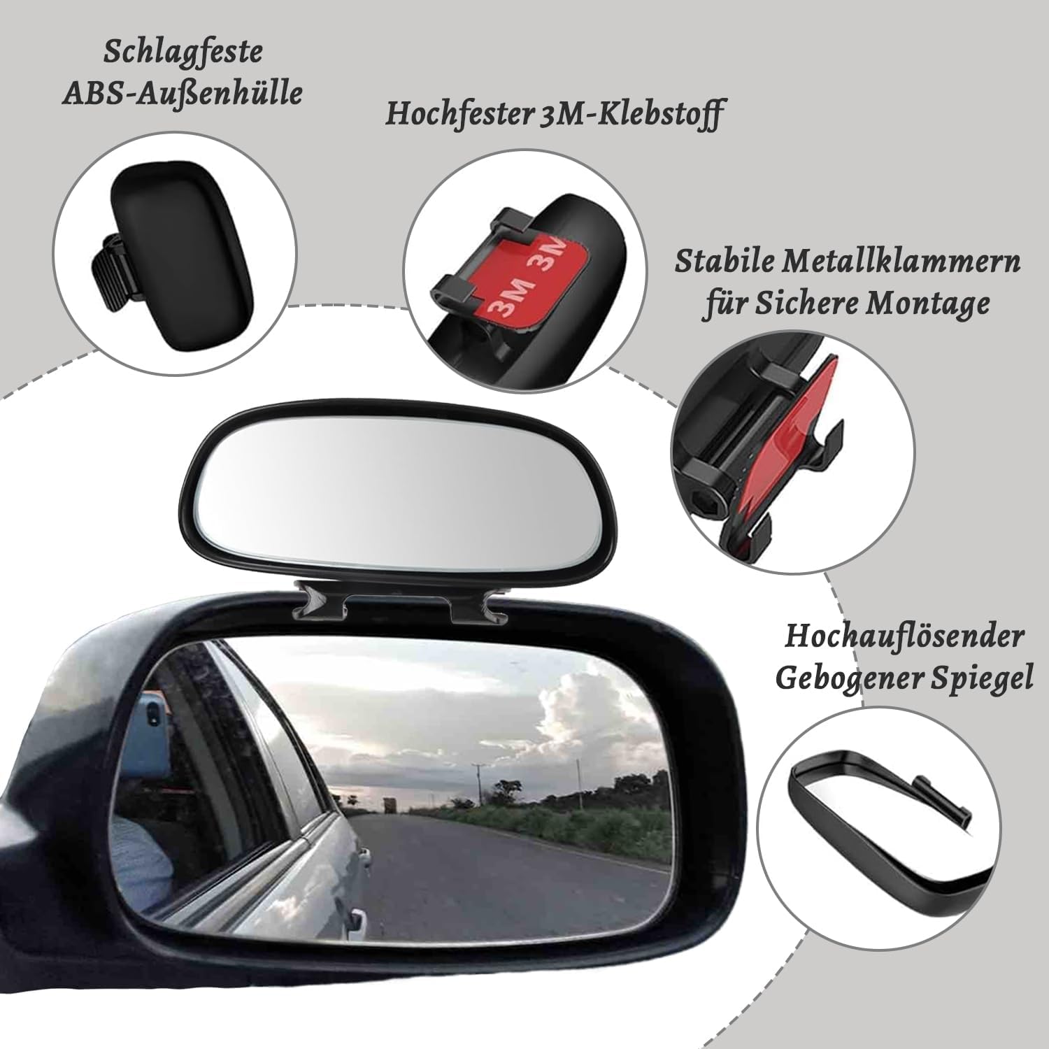 2 Stück Toter-Winkel-Spiegel für Autos, 360 Grad Außenspiegel, HD Einstellbar Konvex, Universal Trainer Rückspiegel, Toter-Winkel-Spiegel für Alle Arten Von Fahrzeugen