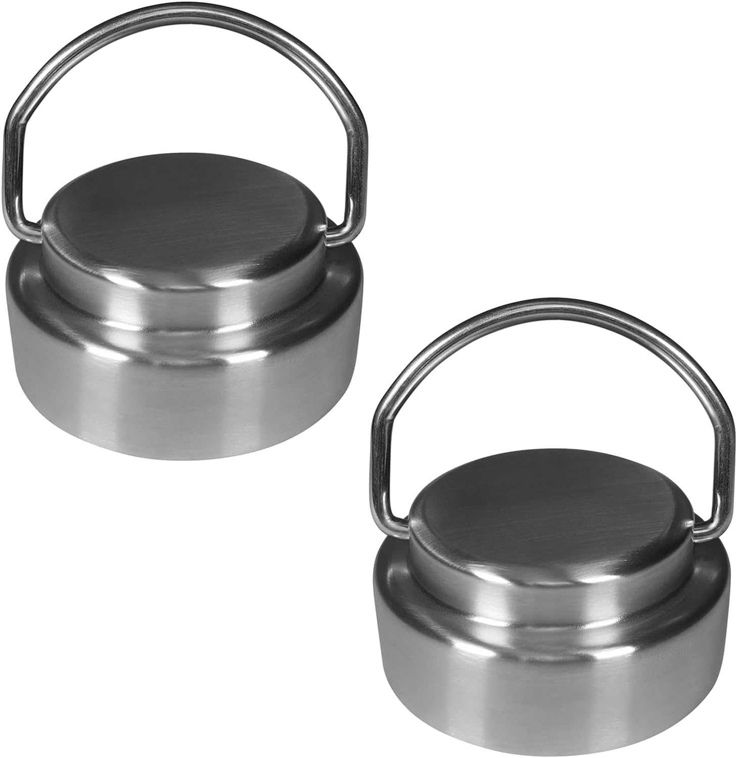 2pcs Stainless Steel Cap Lid Top with Flip Up Carry Handle for Hydro Flask Type Wide Mouth Bottles (Set of 2, Diameter 2.2")