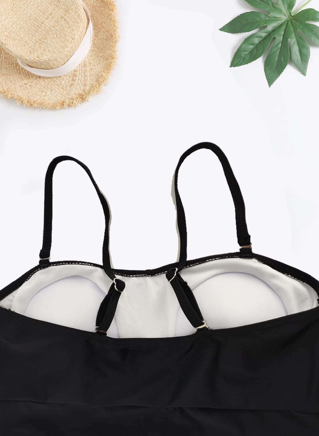 Yutdeng Trajes de Baño Mujer 2 Piezas Tankini Bandeau con Tirantes Desmontable Bañador sin Tirantes Bikini Push Up con Tanga Tankinis Mujer Tallas Grandes Bañador Vientre Plano