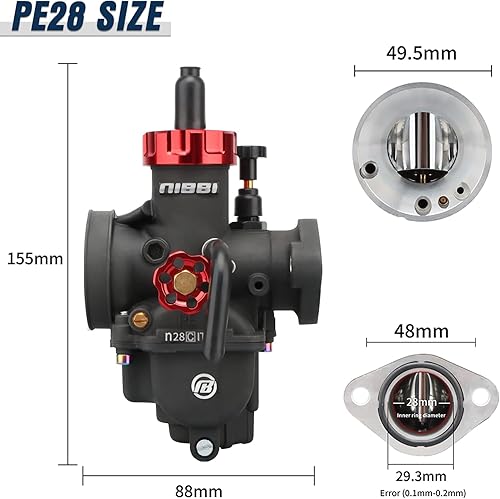 Miniatura 10 de NIBBI Carburetor PE22mm, Fits 110cc 125cc 130cc Flange Motorcycle Engines, With Main Pilot jet, fits for Apollo RFZ125 SSR125 GY6 ATV Pit Dirt bike