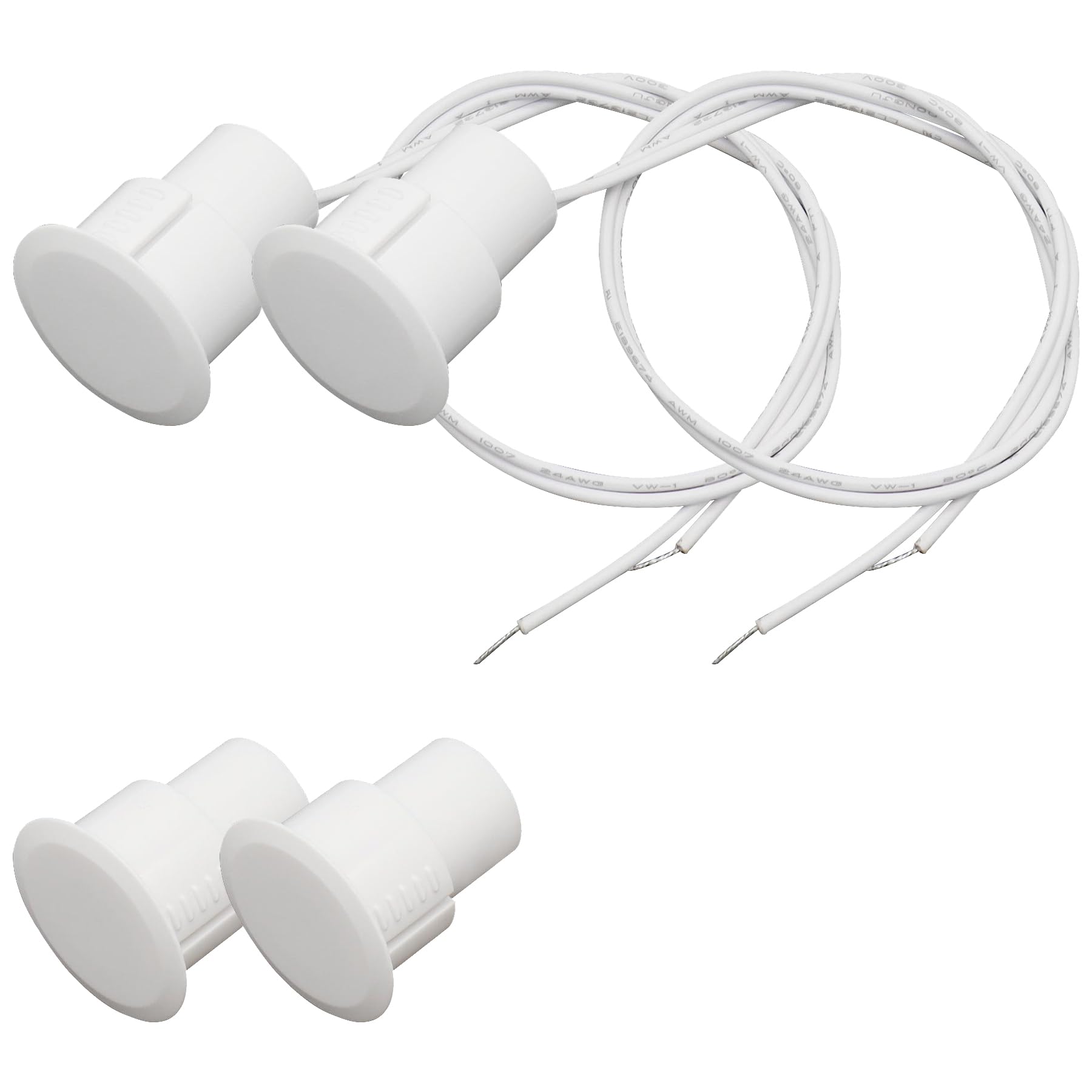 FOCMKEAS 2PCS Recessed Wired Security Window Door Contact Sensor, Normally Closed NC, Door Alarm Magnetic Reed Switch with 2 Wire, ABS White, RC-36