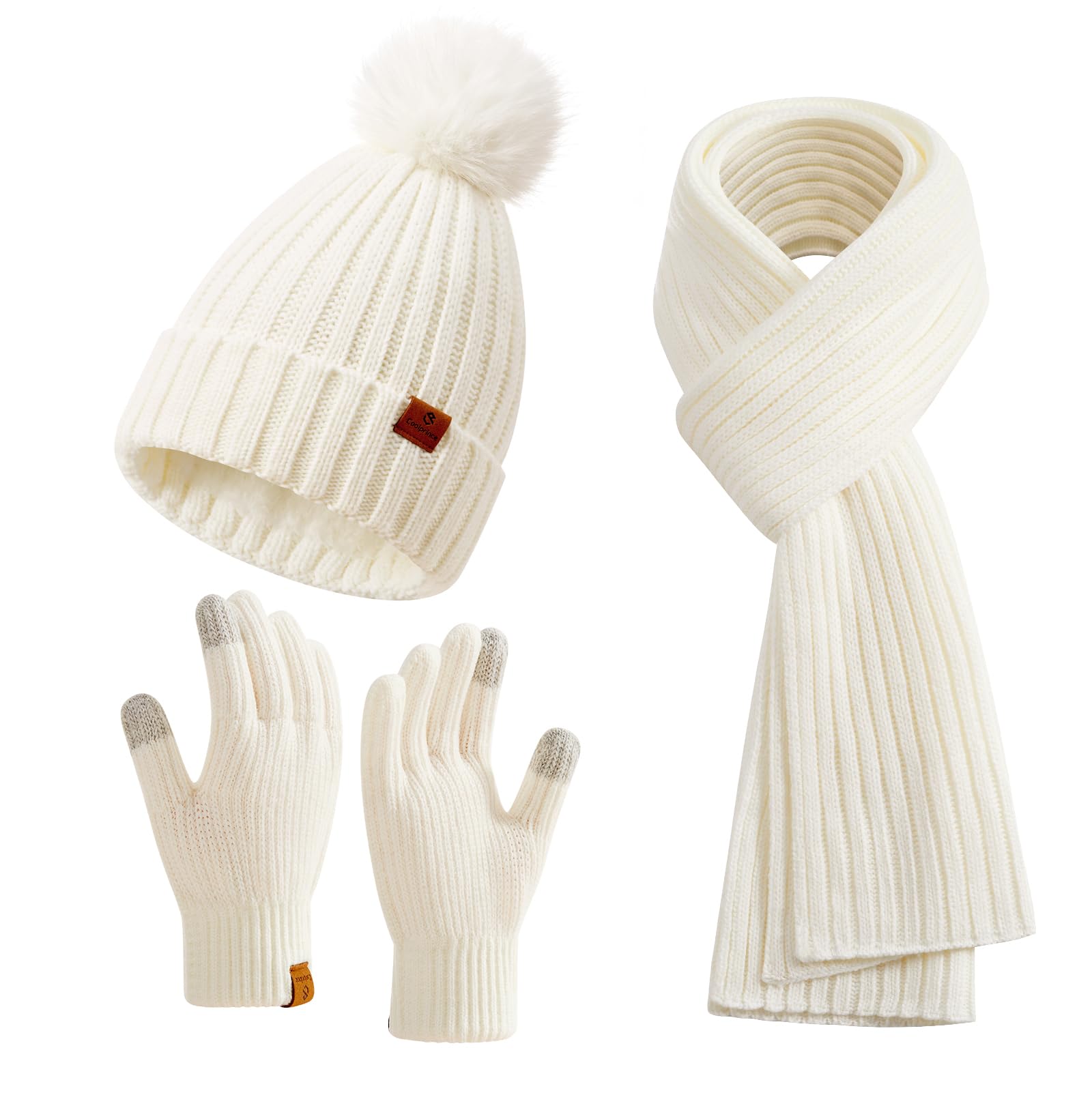 Cashmere White Scarf And Gloves Set Hat Scarf Gloves Set, Hat