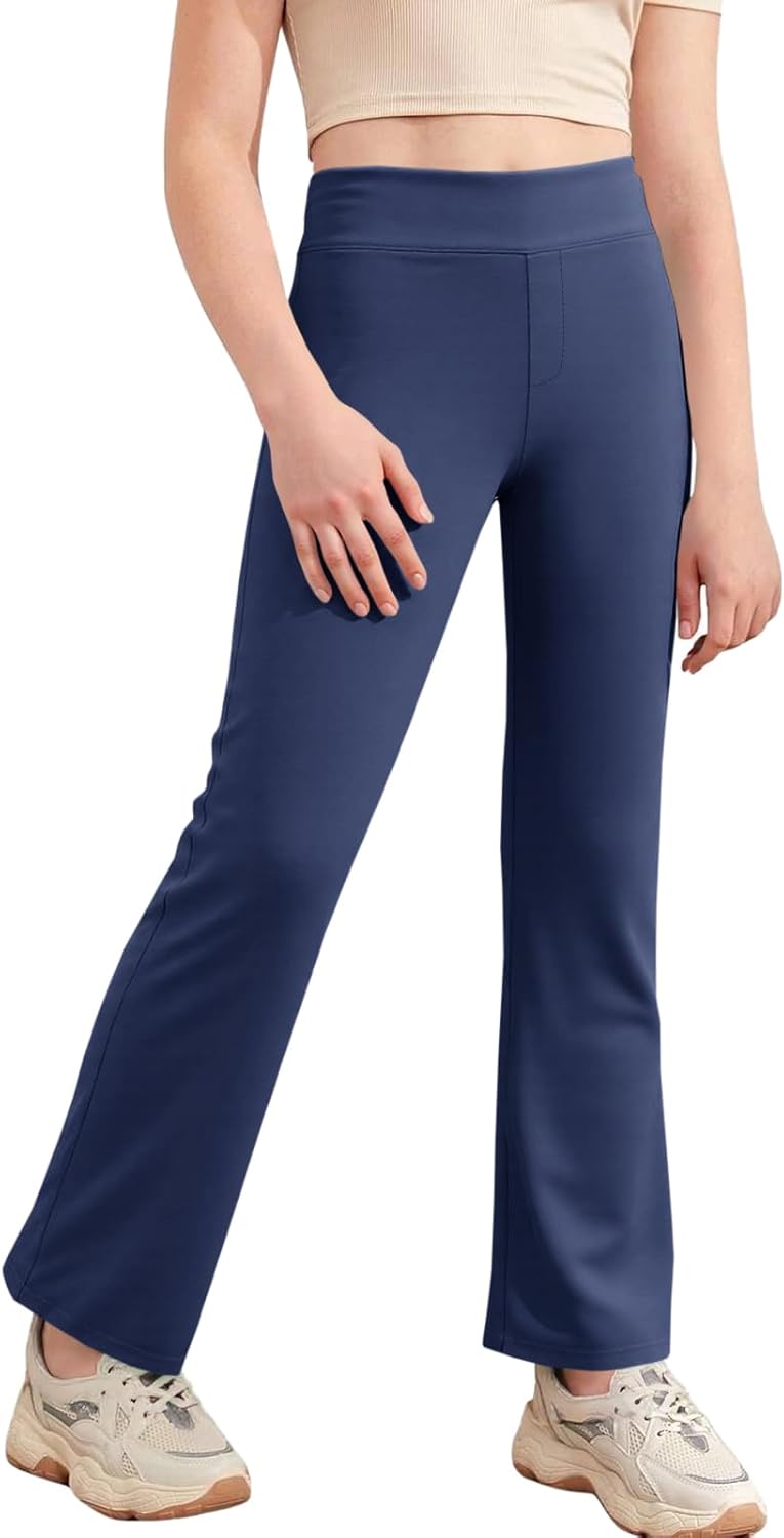 Haloumoning Girls Flare Leggings Kids Casual High Waisted Stretchy Wide Leg Pants Bell Bottoms 5-14 Years