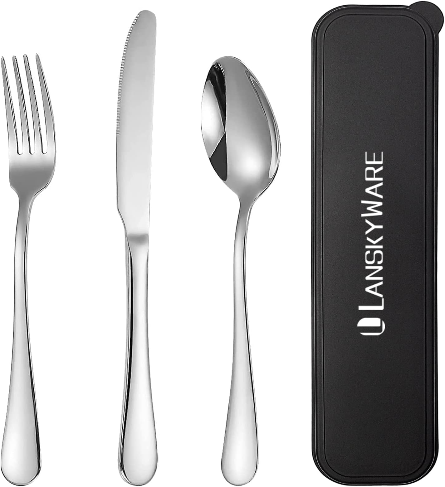 Portable Utensils Set with Case,Reusable Office Flatware Set,Healthy Travel Cutlery Set 3 PCs Stainless Steel Fork, Spoon,Knife Cutlery Ideal for Travel, Lunch Box and Camping (Silver-3PCs)