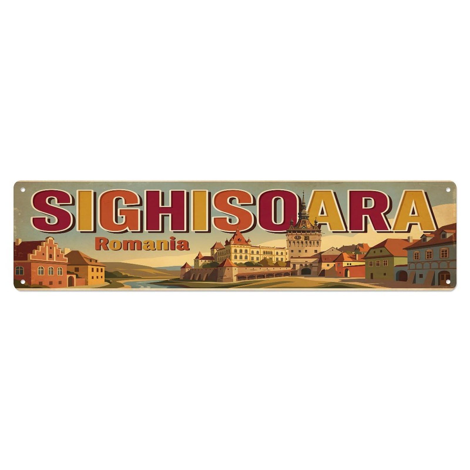 Retro Travel Romania Sighisoara Metal Tin Sign