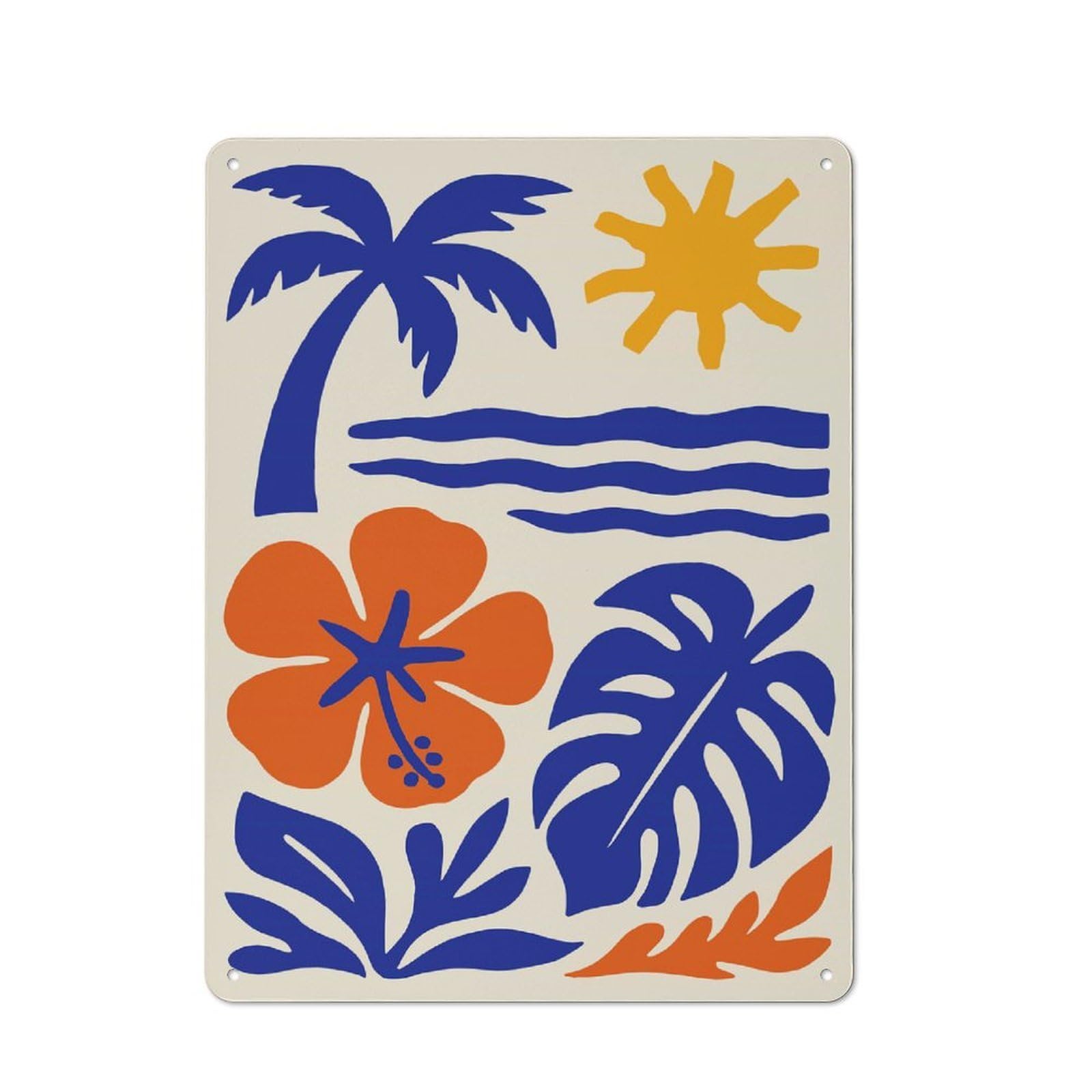Junmoney Style-8 Metal Wall Sign 40X30cm Featuring Tropical Beach Illustration With Palm Tree For Garage Or Workshop, For Garage, Workshop And Man Cave Decoration