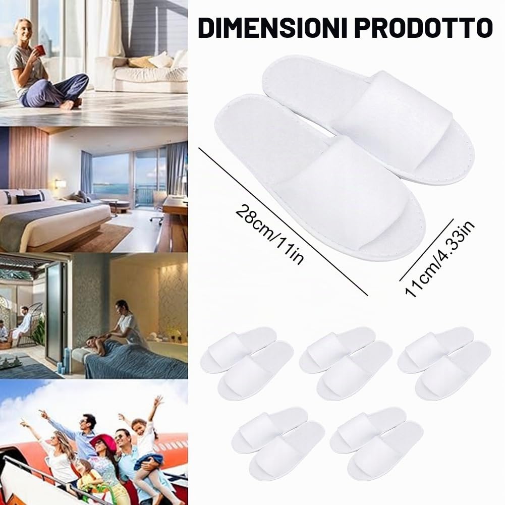 KARELLS Pantofole Antiscivolo Premium - 5 Paia Usa e Getta in Spugna, Ciabatte Ospiti in Lino di Cotone, Comode e Traspiranti Slippers