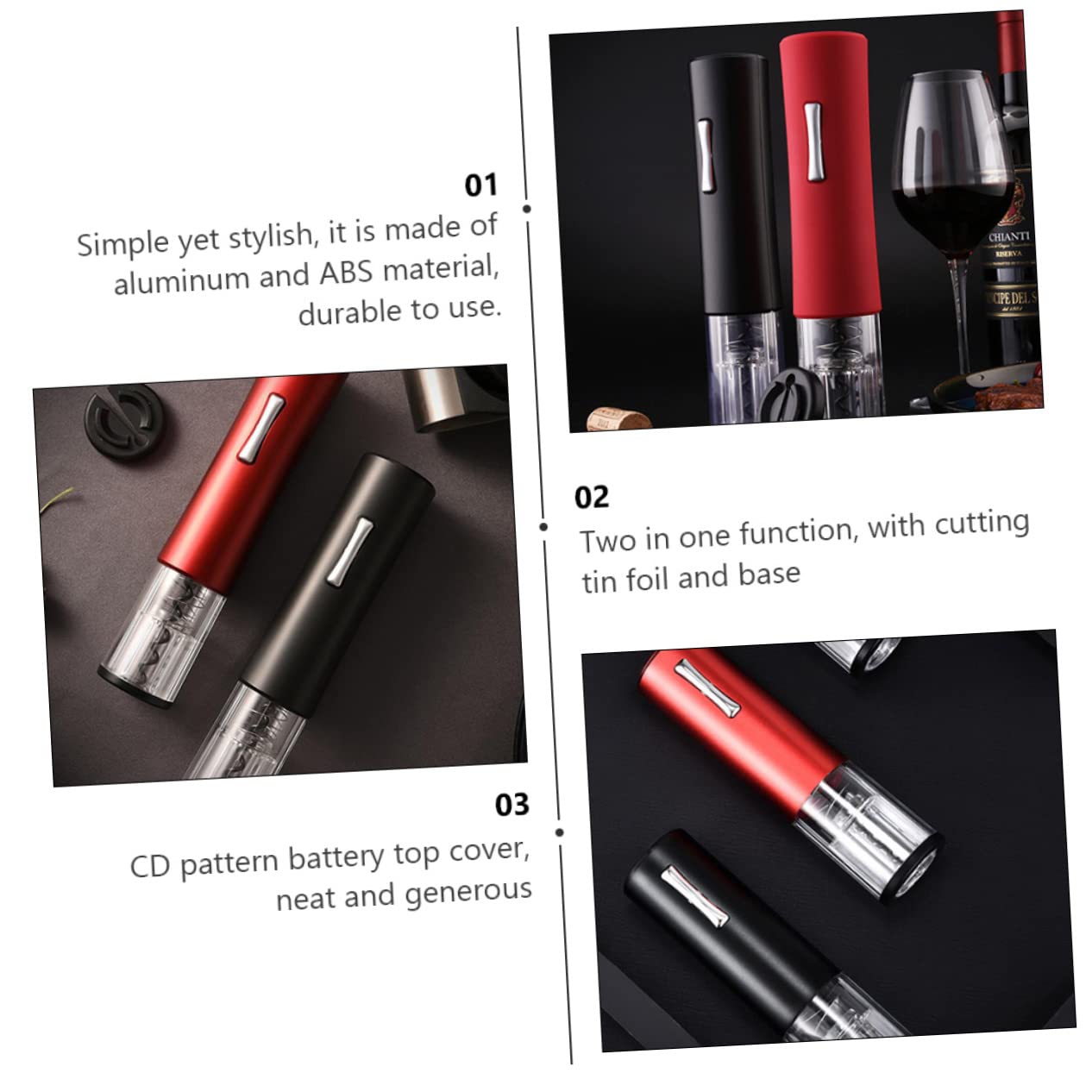 Cabilock Wine Opener Electric Power Wine Cork Remover Aluminum Electric Bottle Opener Ergonomic Design Non-slip Surface Stylish Appearance
