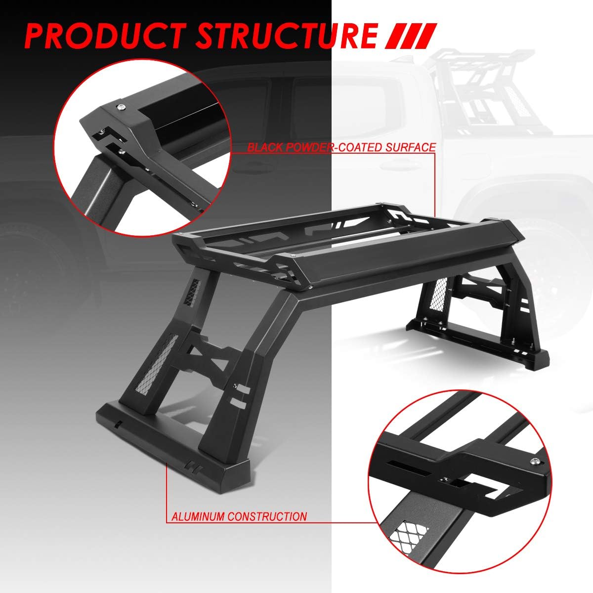Auto Dynasty Roll Bar Compatible with 2005-2020 Toyota Tacoma, Aluminum Sport Bar with High Mount Cargo Bracket, Offroad Truck Bed Chase Rack