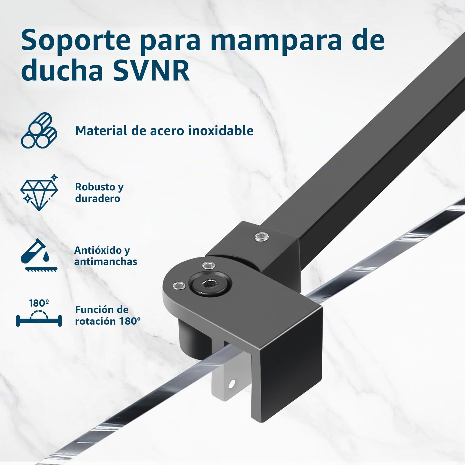 SVNR Soporte para mampara de ducha de 50 cm con ángulo giratorio flexible de 180°, barra estabilizadora para cristal de grosor 6-10 mm, barra de sujeción giratoria de acero inoxidable para mamparas de