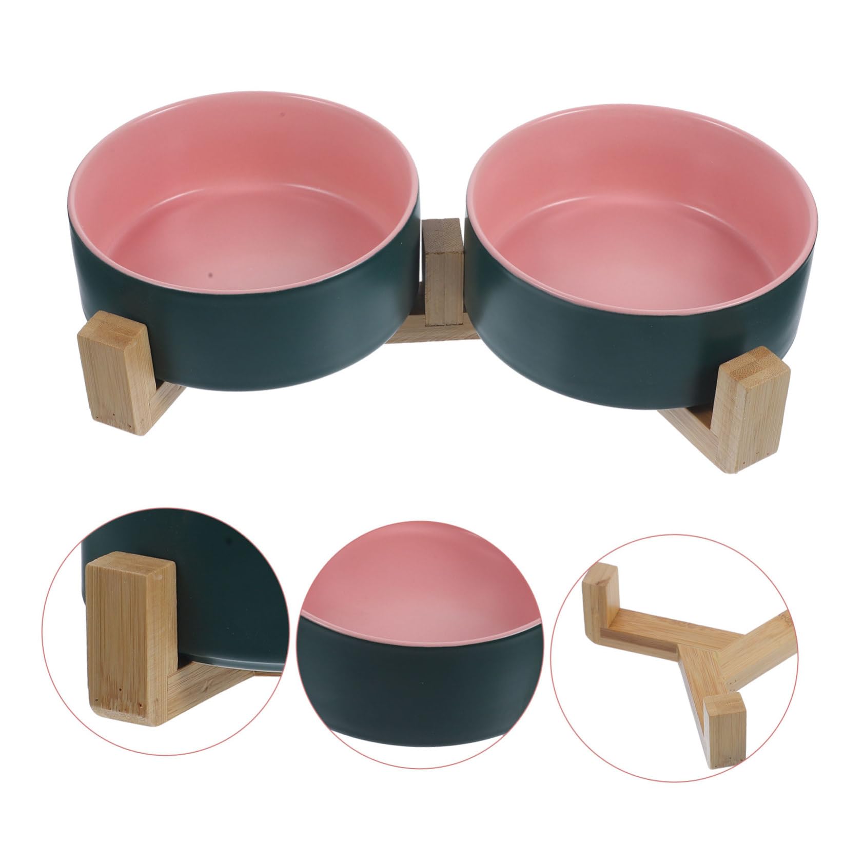 SUPVOX Gamelle Céramique Chat Double avec Support en Bois pour Nourriture et Eau, Design Élégant et Pratique