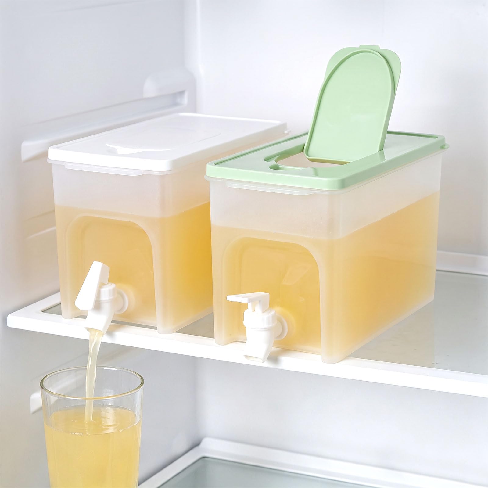 4L Drinks Dispenser - 2 PCS Large Fridge Drink Dispenser with Tap, Fruit Infusing Water Dispenser Container Refrigerator Cold Kettle, Fridge Jug Drinks Chiller for Party Drink, Juice, Iced Tea, Lemona