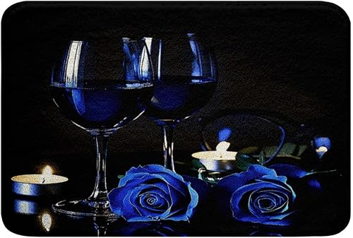 Tapetes de baño de copa de vino rosa, tapetes de baño rosa azul rey, alfombra de entrada floral botánica, alfombra de entrada floral 3D, tapetes