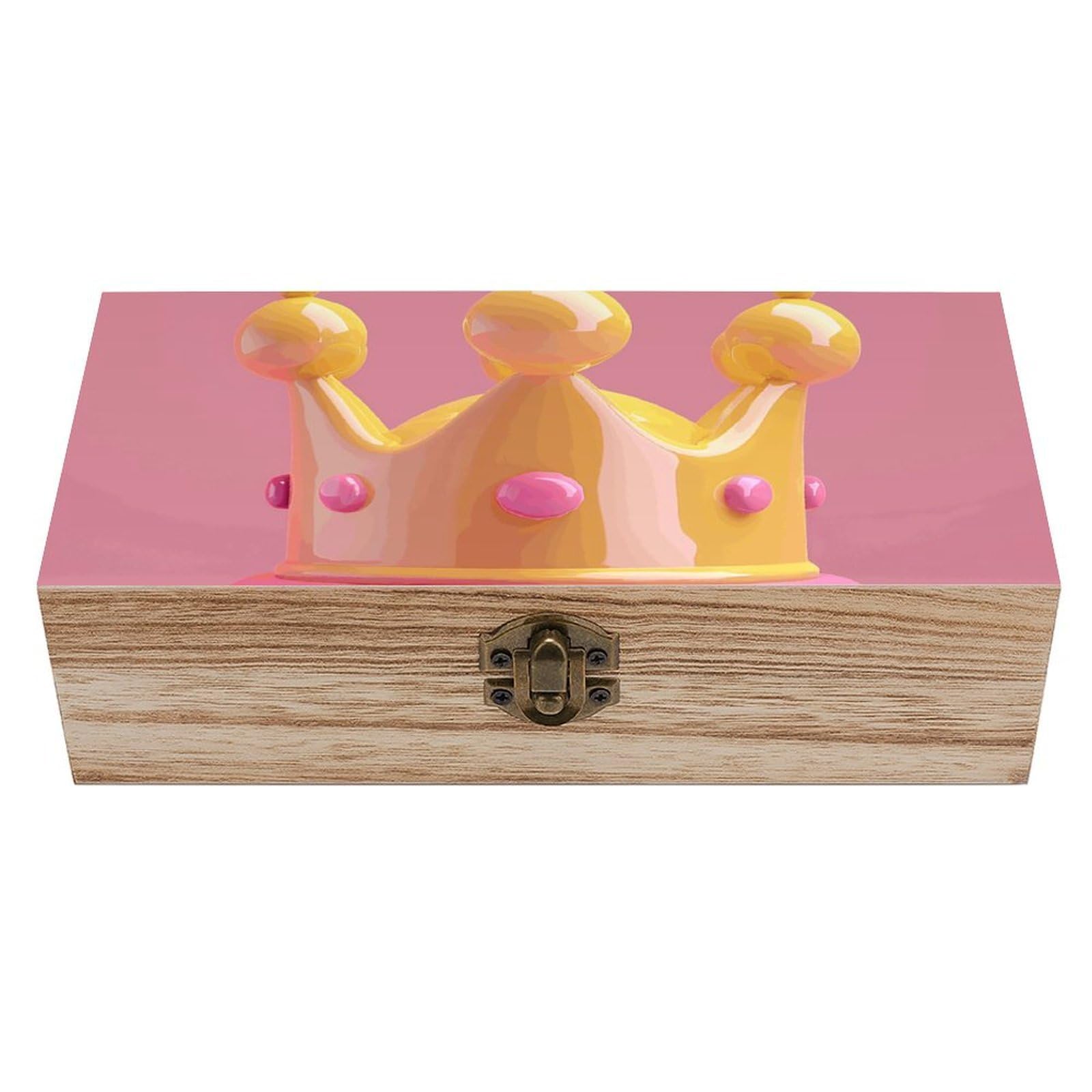 HLBSDM Vintage Wooden Storage Box Small Crown Peach Keepsake Box for Jewelry Photos Letters Elegant Desktop Organizer for Home Office Decor
