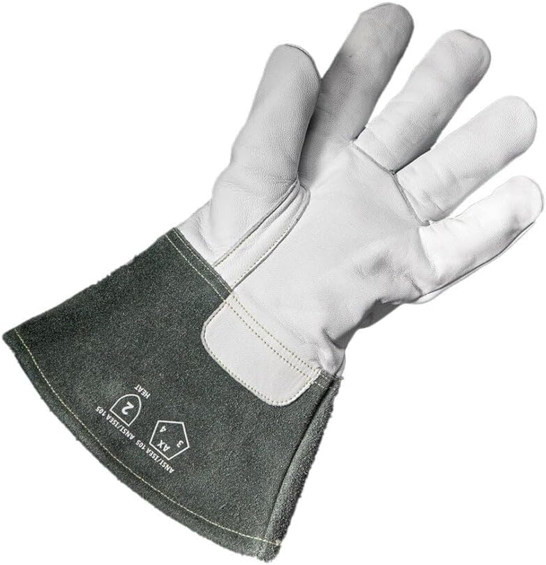 Hobart Premium MIG Welding Gloves for Men & Women - Large Size Heat Resistant Leather Welders Gloves with Kevlar Stitching - Grey Goatskin & Cow Split Leather Welding Gear