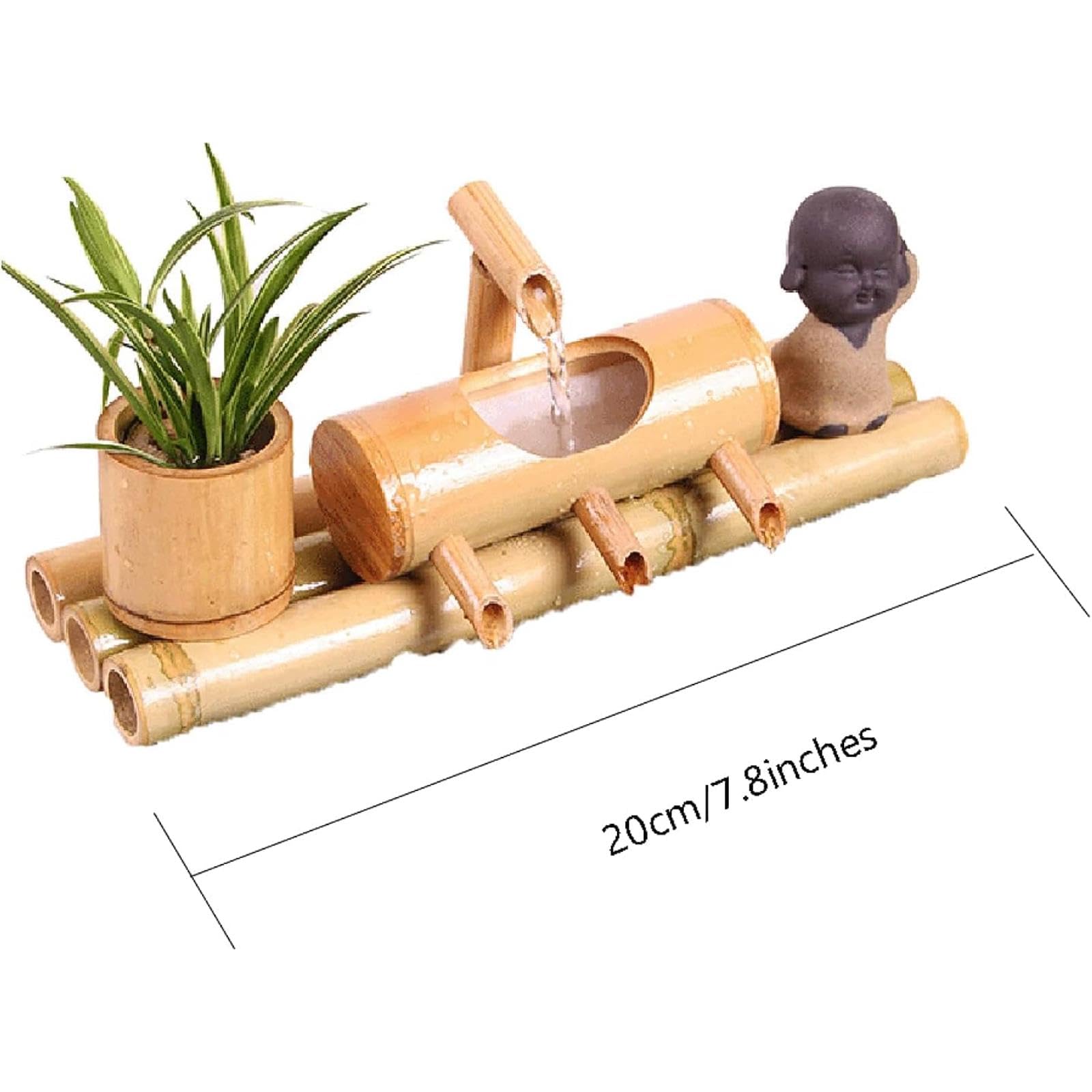 Zen Bambusowy zestaw fontann do Feng Shui, naturalna zewnętrzna fontanna wodna, na patio, podwórko, do kąpieli dla ptaków i stawu rybnego, 20 cm, 19,8 cm