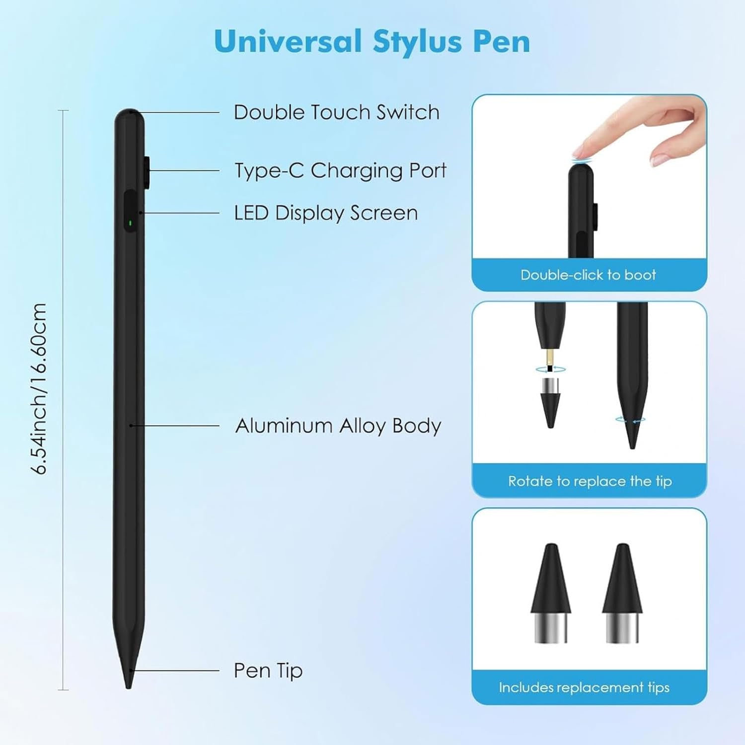 Active Digital Display Stylus Touch Pen Capacitive Compatible with iPhone 16e, Rechargeable Palm Rejection