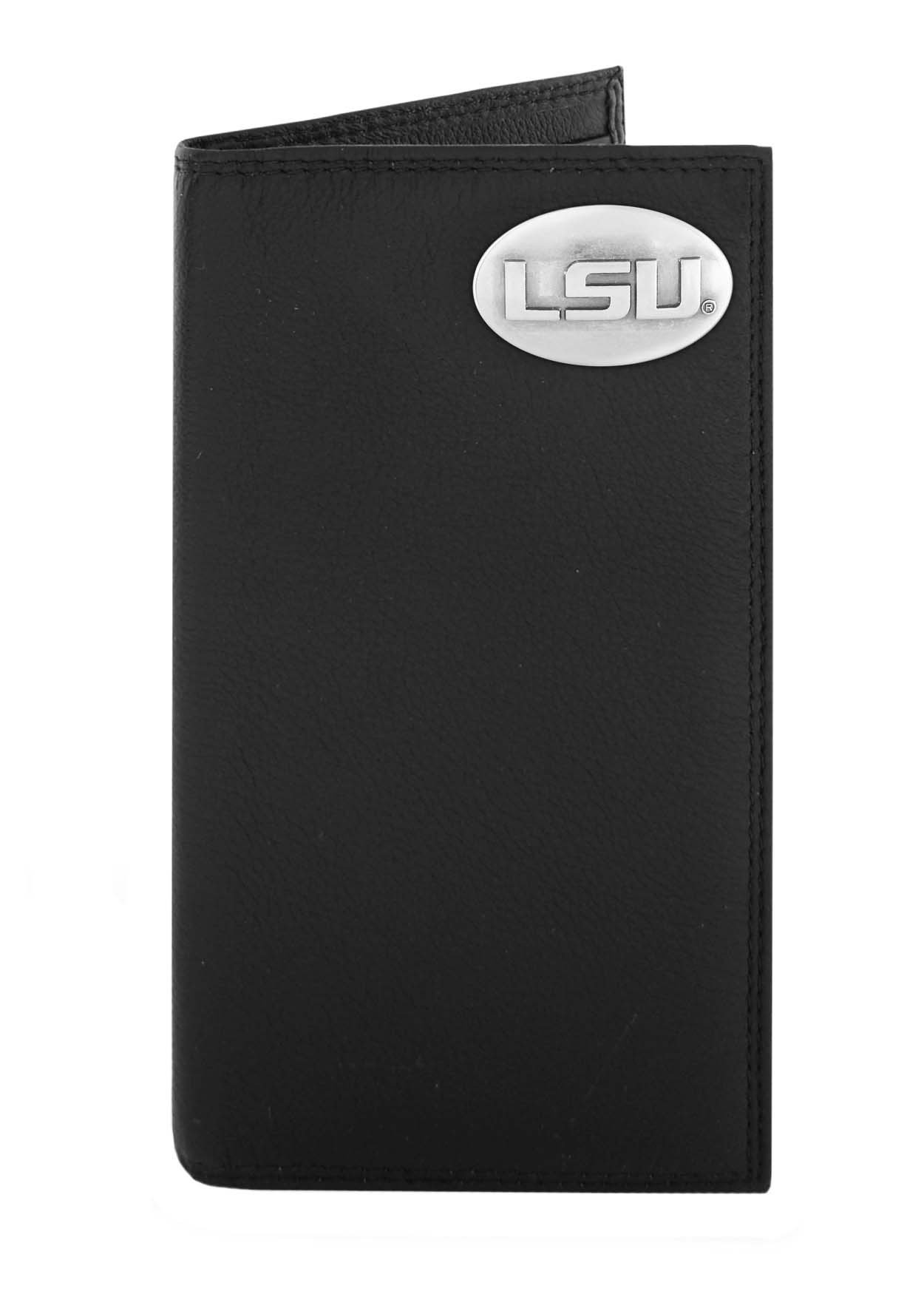 NCAA Lsu Tigers Black Pebble Grain Leather Roper Concho Wallet, One Size