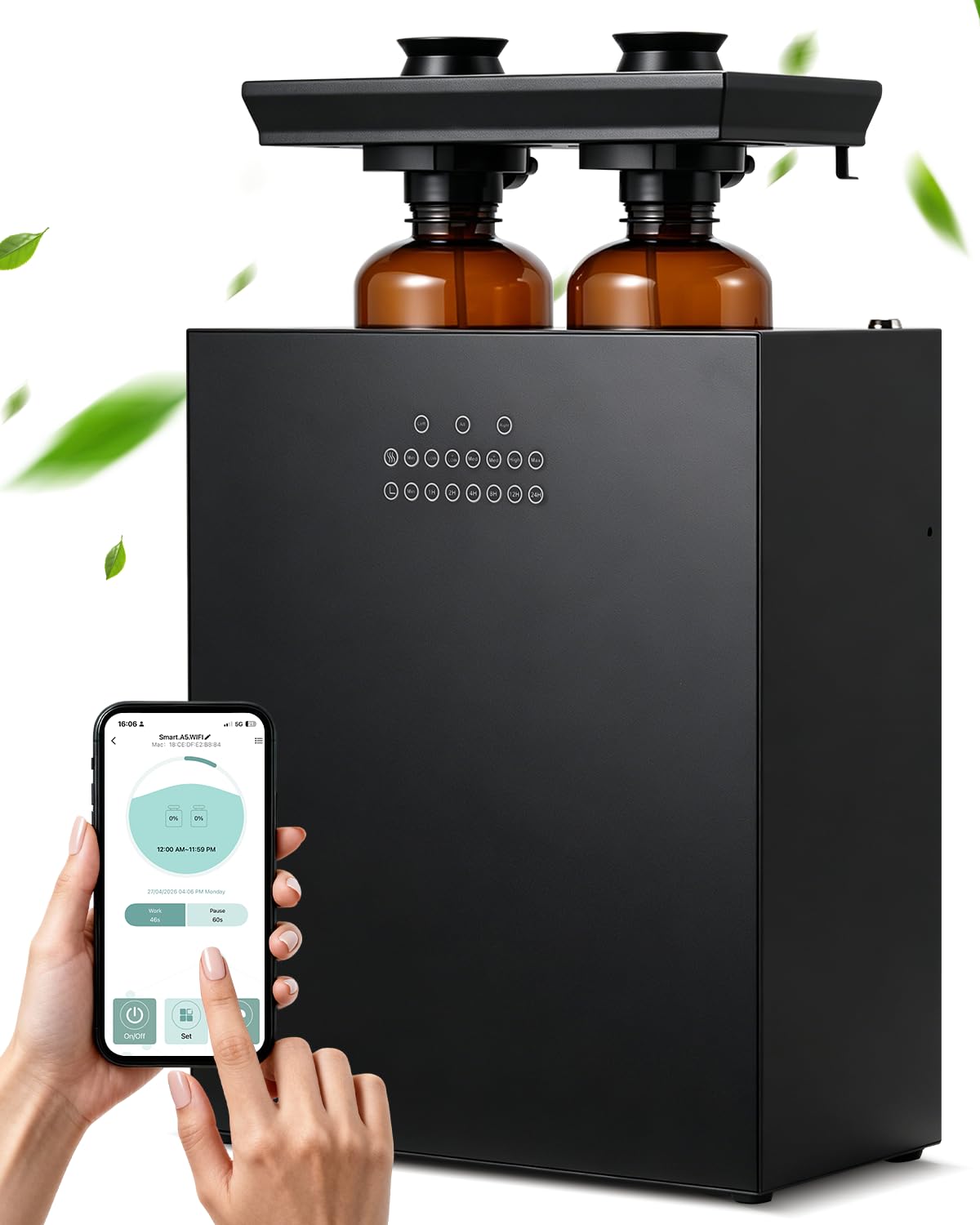 Mxmoonant Máquina de Fragancia sin Agua, Botella 500ml ×2 | Botella doble, control independiente, control App/panel, 4000m³, para vestíbulo de hotel/sala de conferencias
