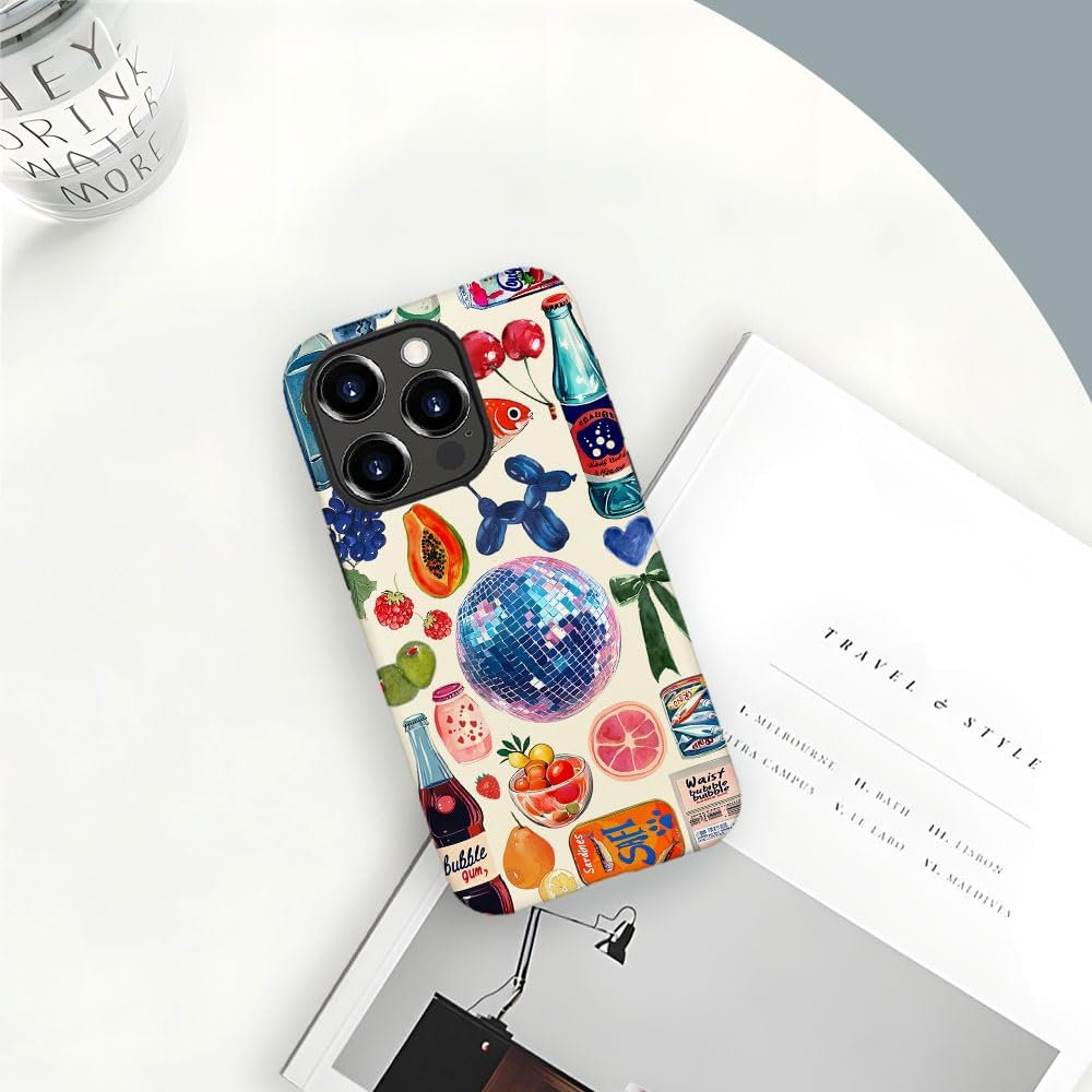 Case Compatible with iPhone 13 Pro Max,Hybrid 2-Layer Hard Shell,Shockproof Soft for Girl Women,European Fruit Bow Collage - Image 4