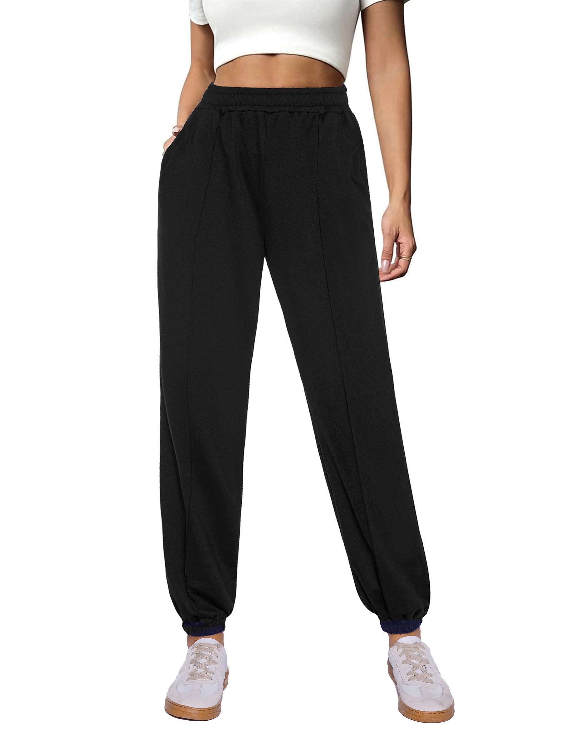 Demegimi Jogginghose Damen Lang Trainingshose Baumwolle Freizeithose Baggy Sporthose High Waist Sweathose mit Bündchen