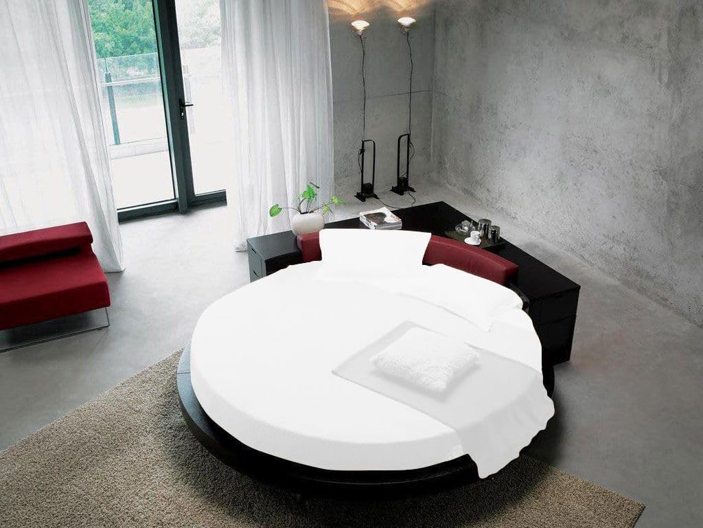 4 Piece Round Bed Sheet Set -1 Flat Sheet, 1 Round Bed Fitted Sheet and 2 Pillow Cover - Easy Fit with 21" Deep Pocket, 100% Egyptian Cotton 800 TC Round Bed Sheet Set, (Queen, White)