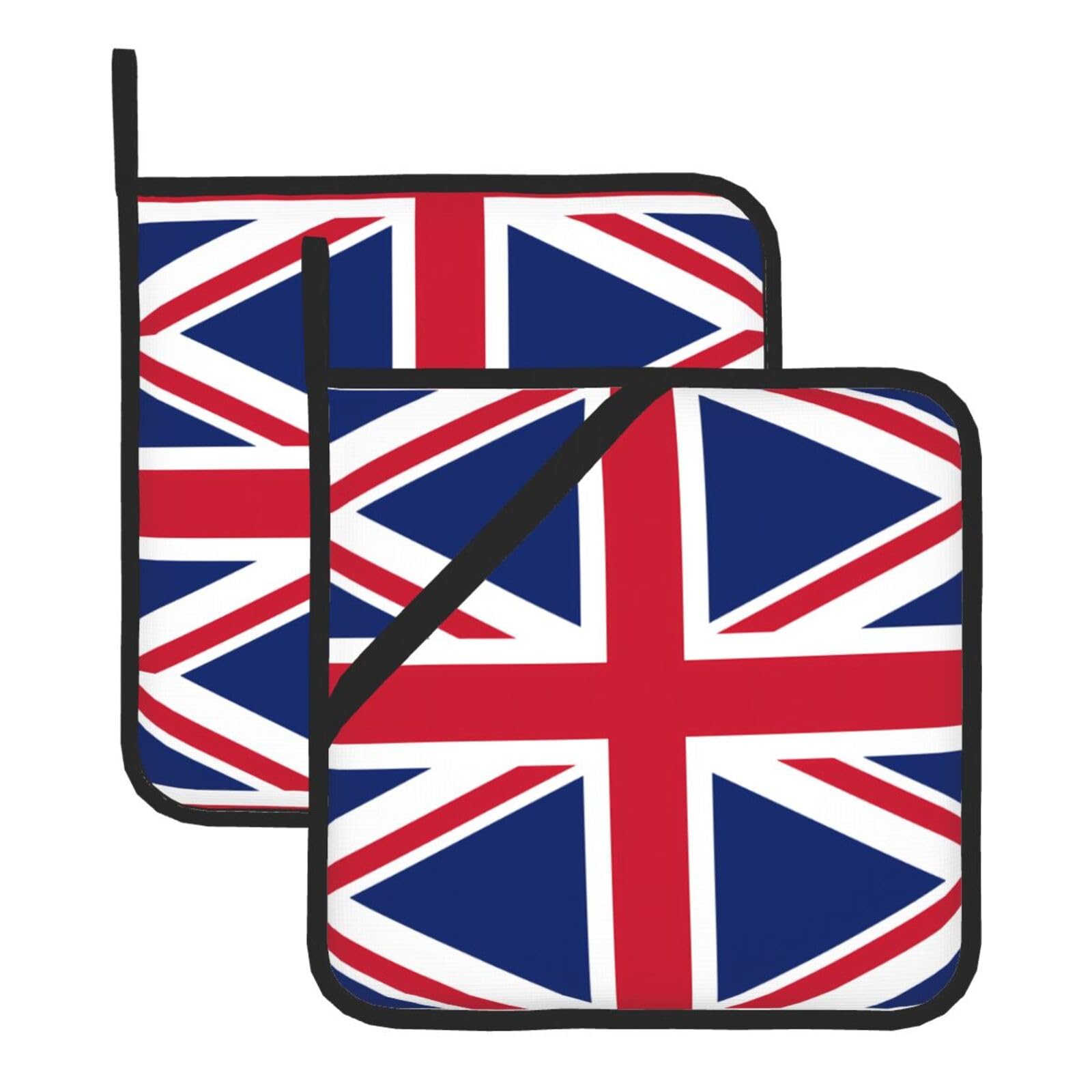 YYHHAOFA British flag Prints Square Hot Pot Pads - Waterproof Kitchen Throw Layers for Countertop, Oven & Grill - Durable Heat Resistant Pads with Hanging Loop (2-Pack)