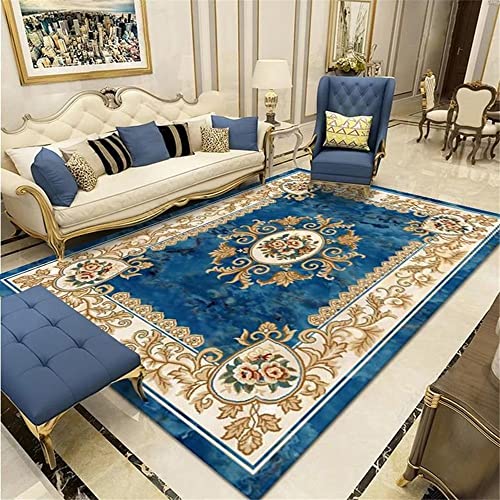 Tapis chambre bleu vintage aux finitions soignées pour fille 80x120cm