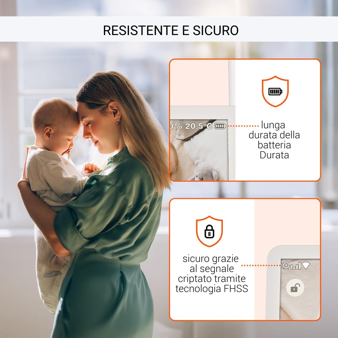 Gigaset BABY 700 Connected – Videocamera per bambini con touchscreen Full HD da 5,5" – Trasmissione sicura FHSS e WLAN–lunga durata della batteria-con app, Cream White/Warm [Versione Italiana]